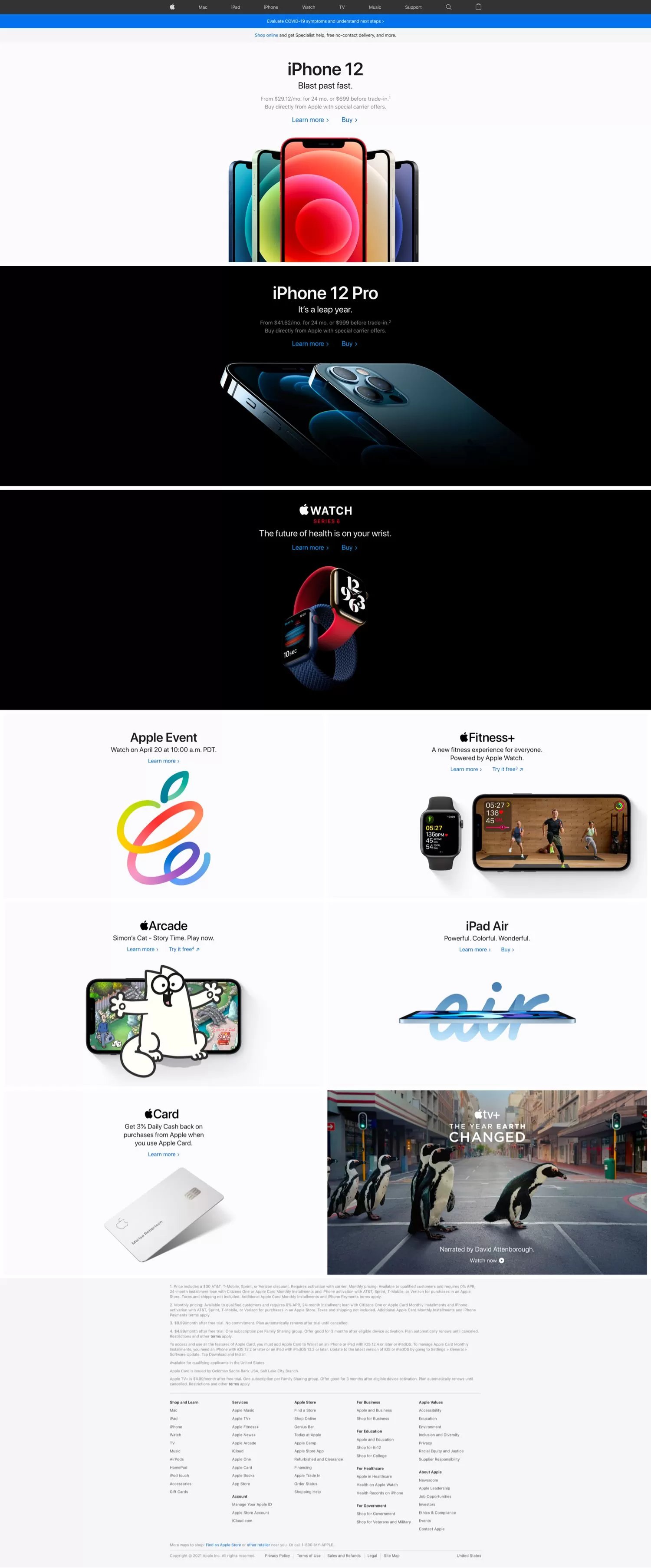 用於網站首頁的一頁式網頁設計案例：Apple公司網站設計